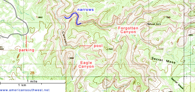 Topo map of Forgotten Canyon