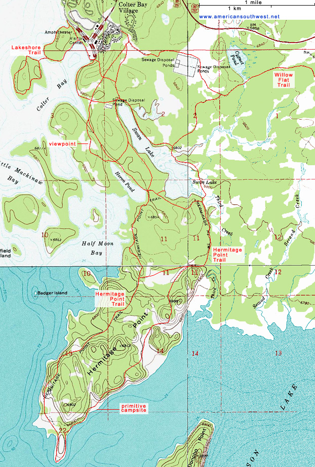 Topo Map of Hermitage Point and Colter Bay