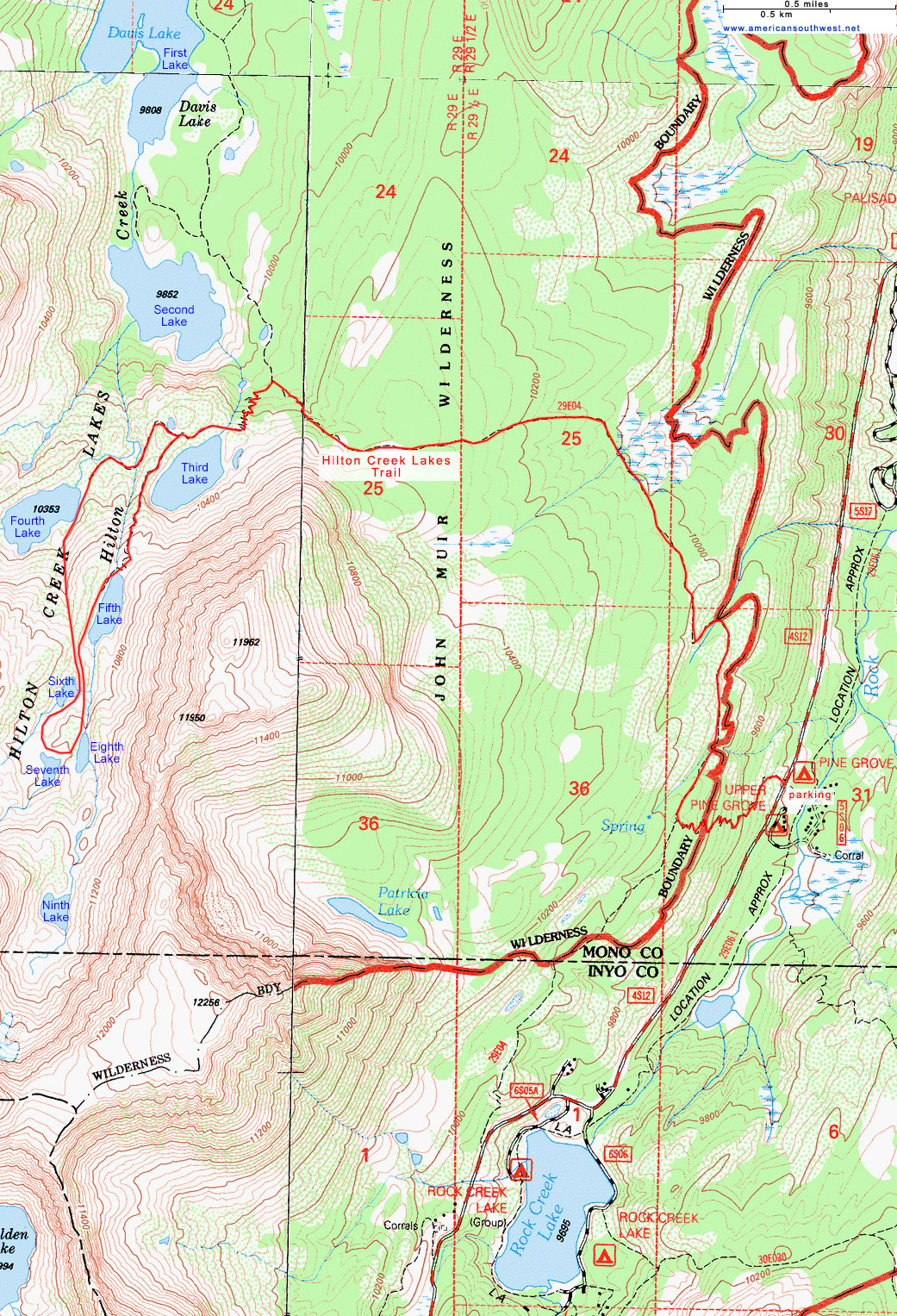 Map of the Hilton Creek Lakes Trail