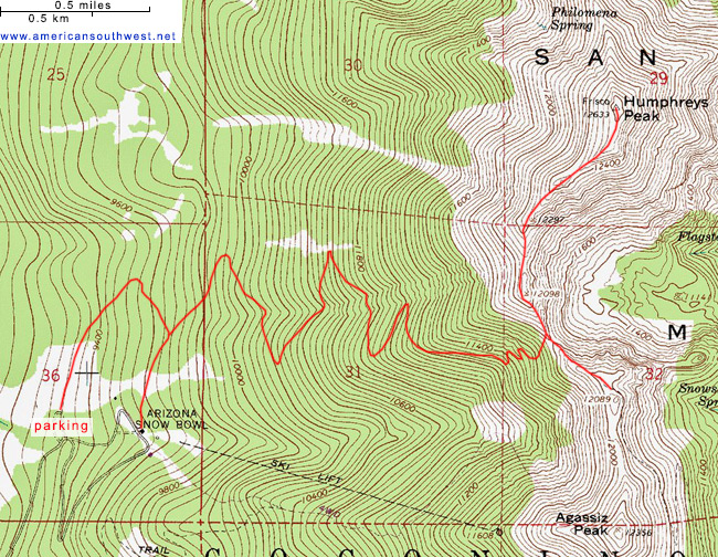 Topo map of the Humphreys Peak Trail