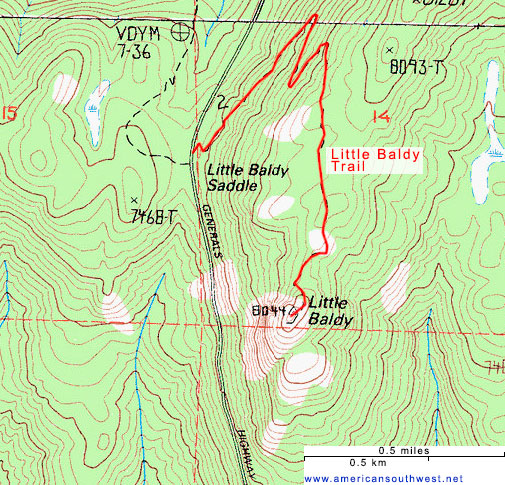 Topographic Map of the Little Baldy Trail