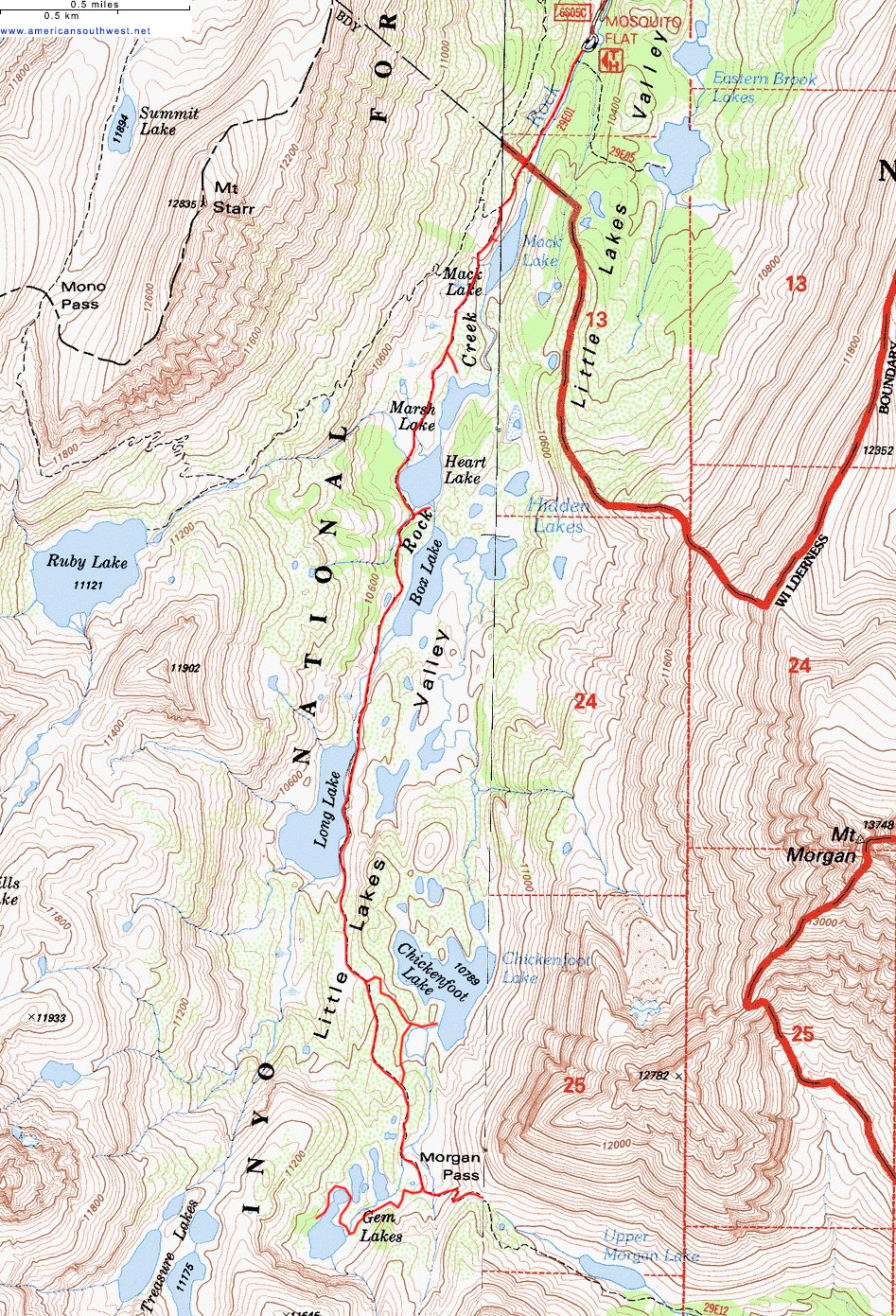 Map of the Little Lakes Valley Trail