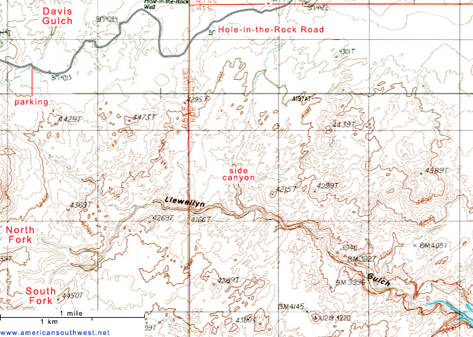 Topo map of Llewellyn Gulch