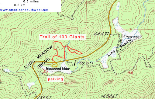 Topo map of the Trail of 100 Giants