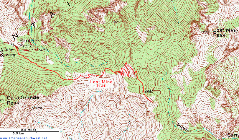 Topo map of the Lost Mine Trail