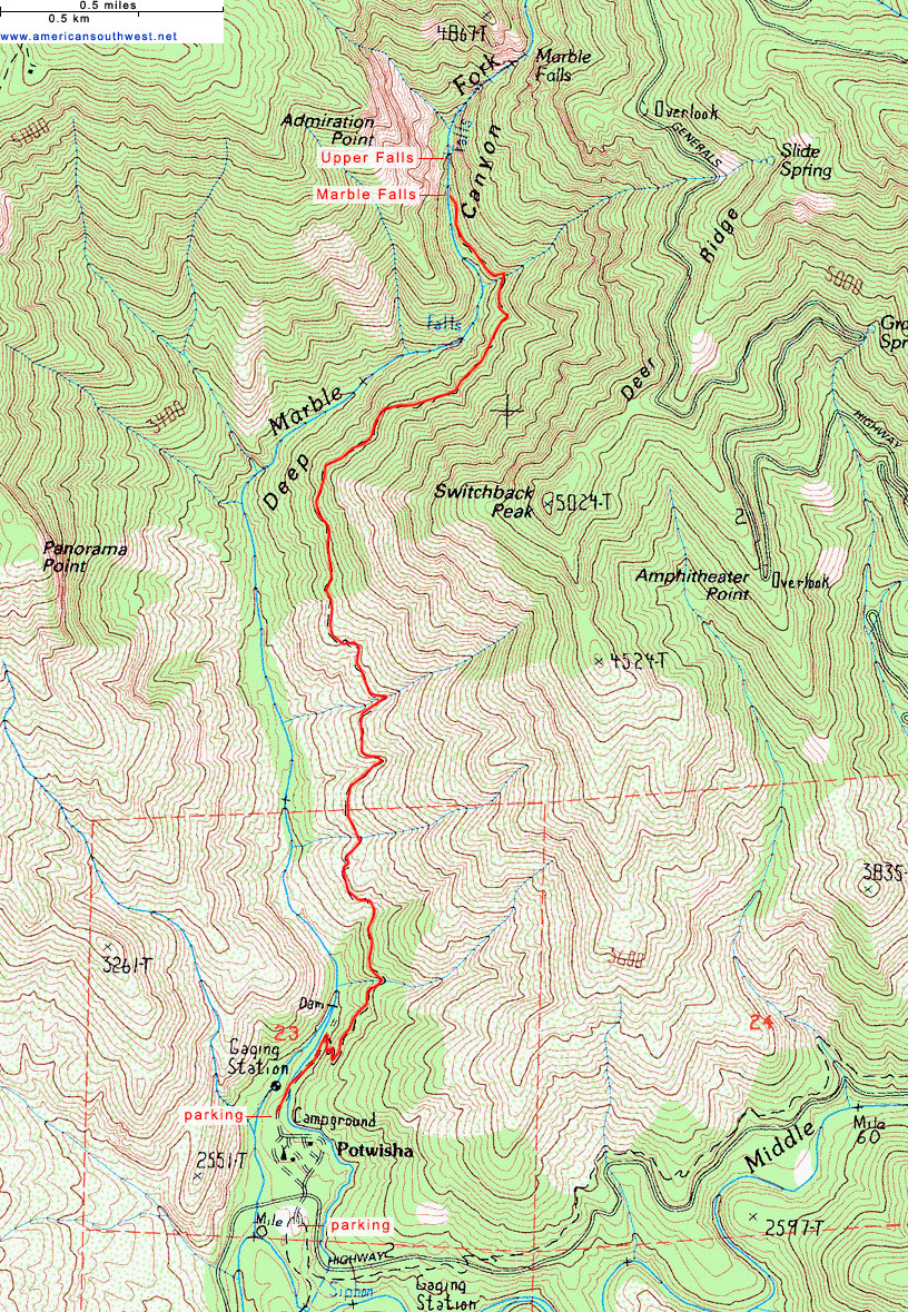 Map of the Marble Falls Trail