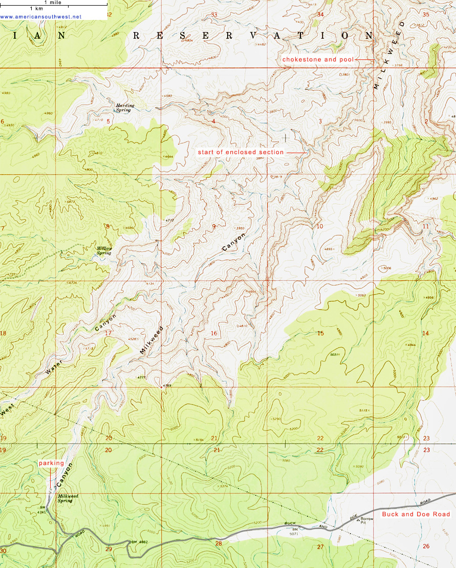Map of Milkweed Canyon