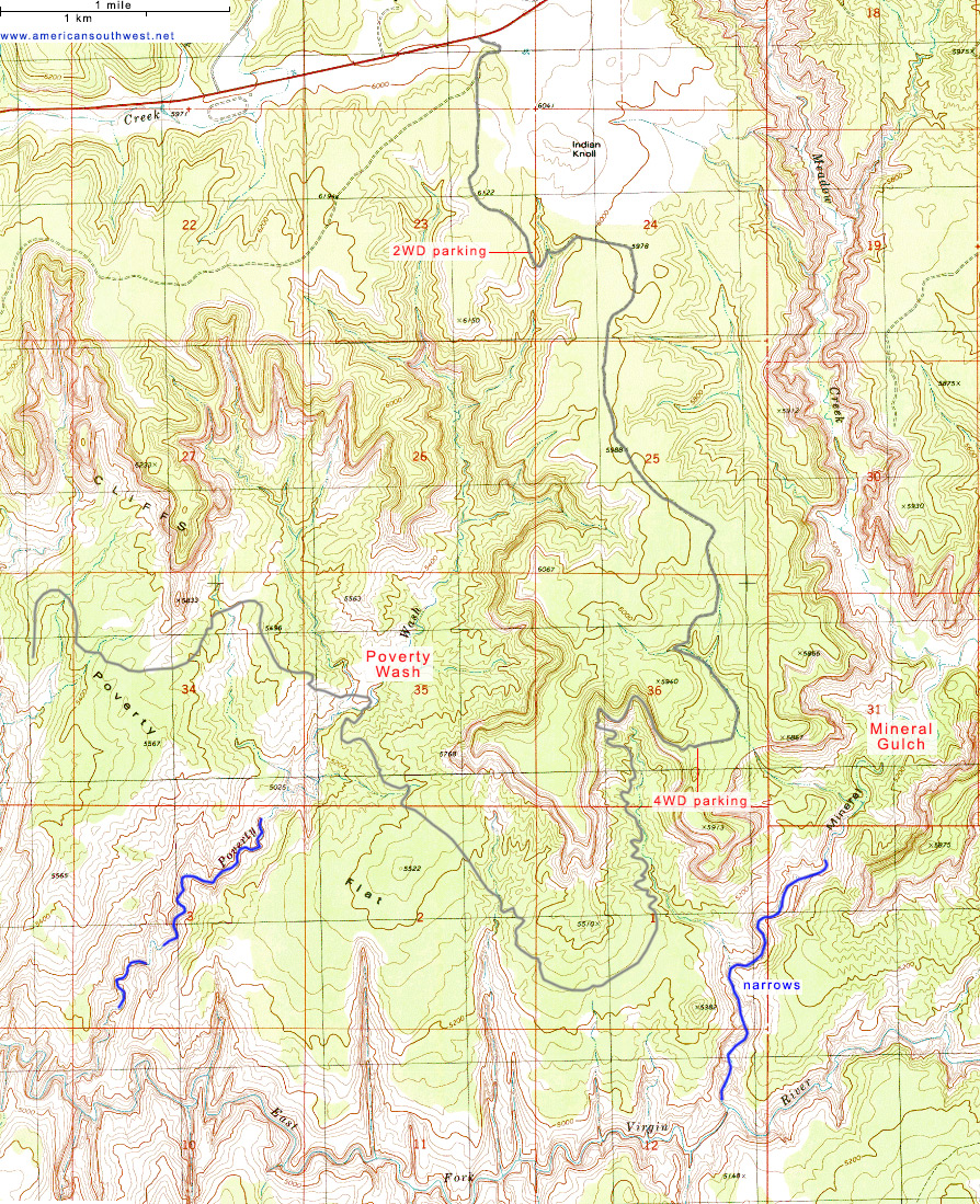 Map of Mineral Gulch and Poverty Wash