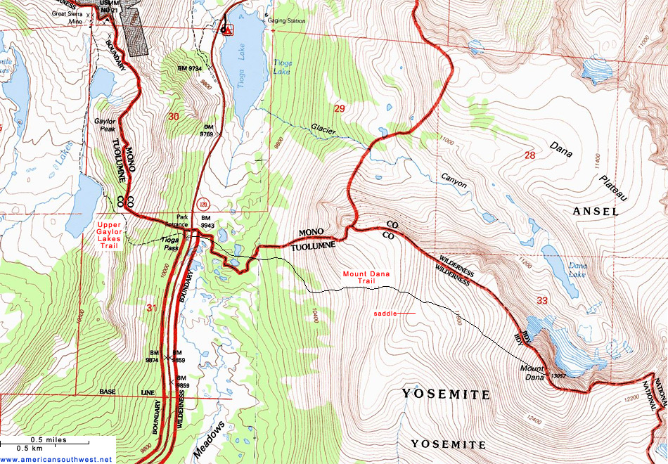 Map of the Mount Dana Trail
