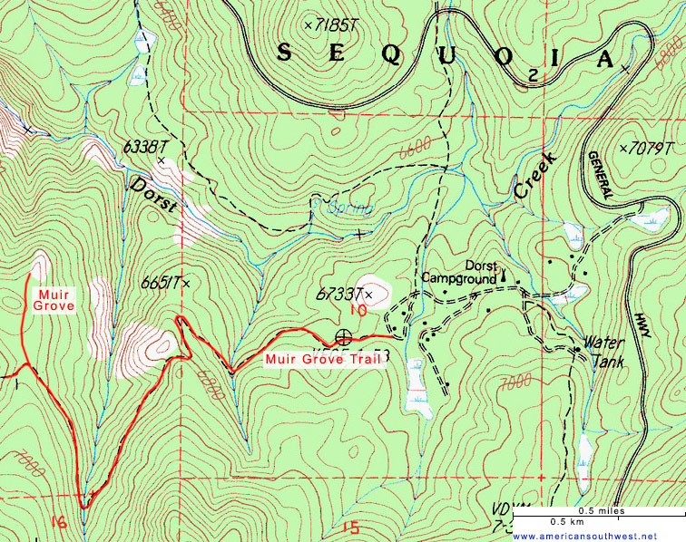 Topographic Map of the Muir Grove Trail