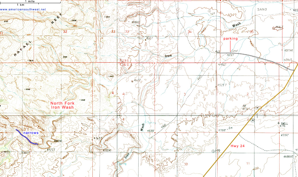 Map of the North Fork of Iron Wash