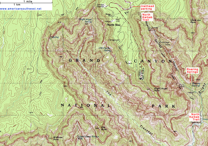 Map of the North Kaibab Trail