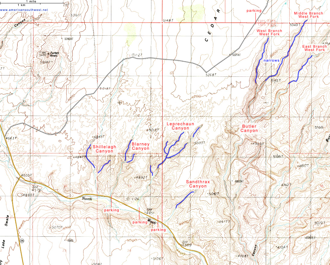 Map of Butler Canyon and the North Wash Canyons