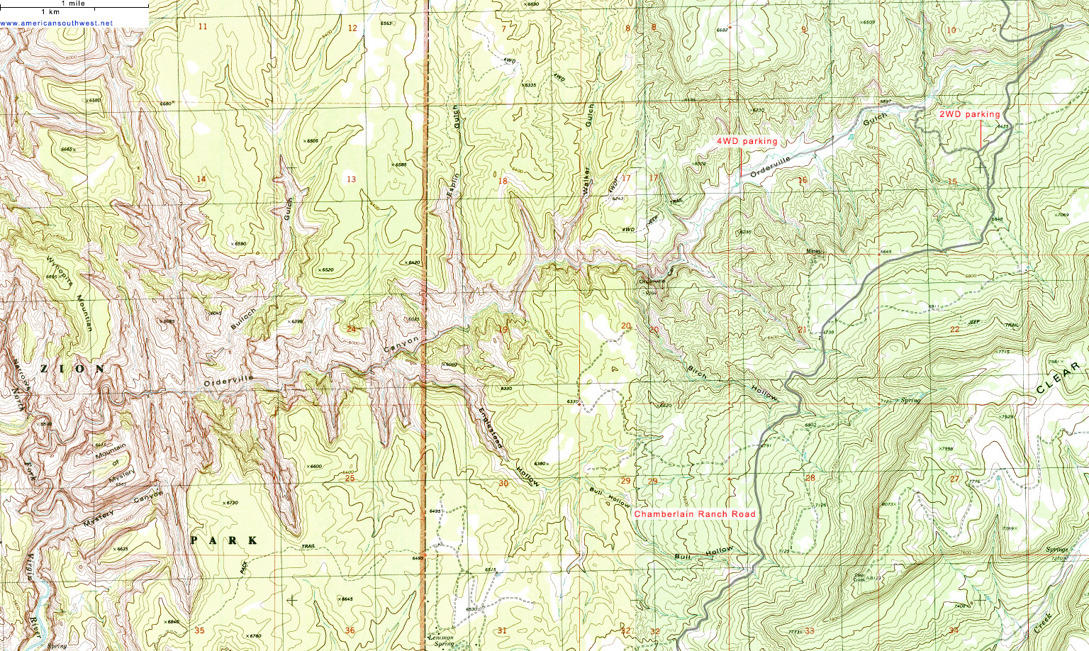 Map of Orderville Canyon