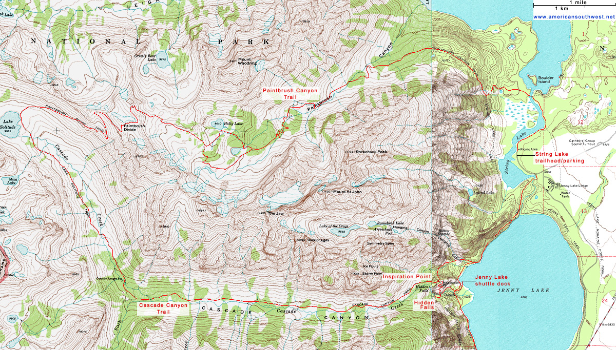 Topo Map of Paintbrush Canyon and Cascade Canyon