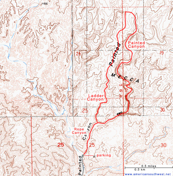 Topo map of Painted and Ladder Canyons