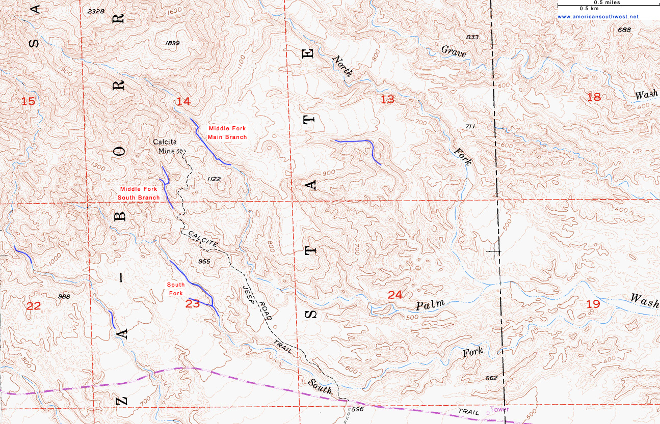 Map of Calcite Mine Palm Wash