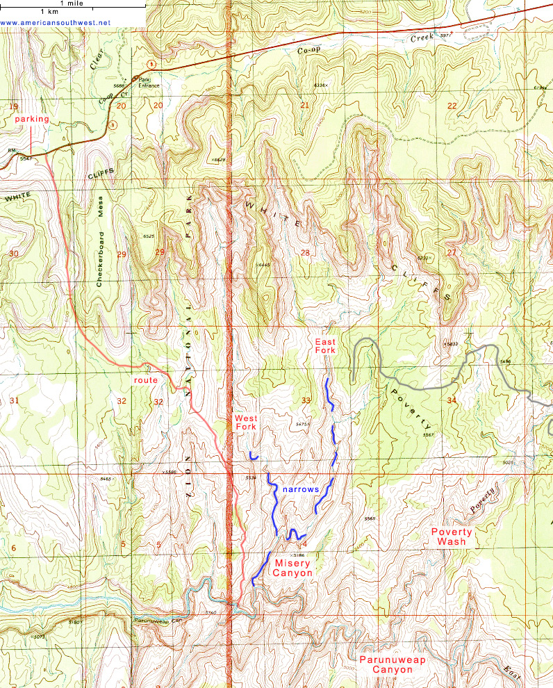 Map of Misery and Parunuweap Canyons