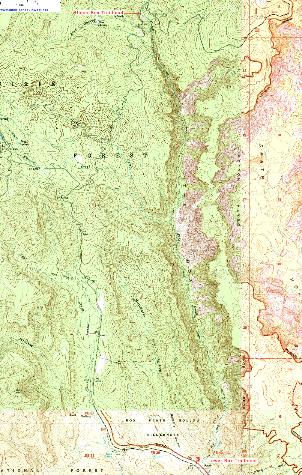 Topographic Map of the Pine Creek Box Trail, Dixie ...