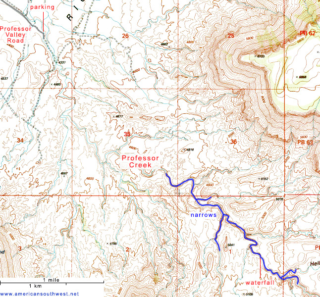 Mapa topográfico de Professor Creek