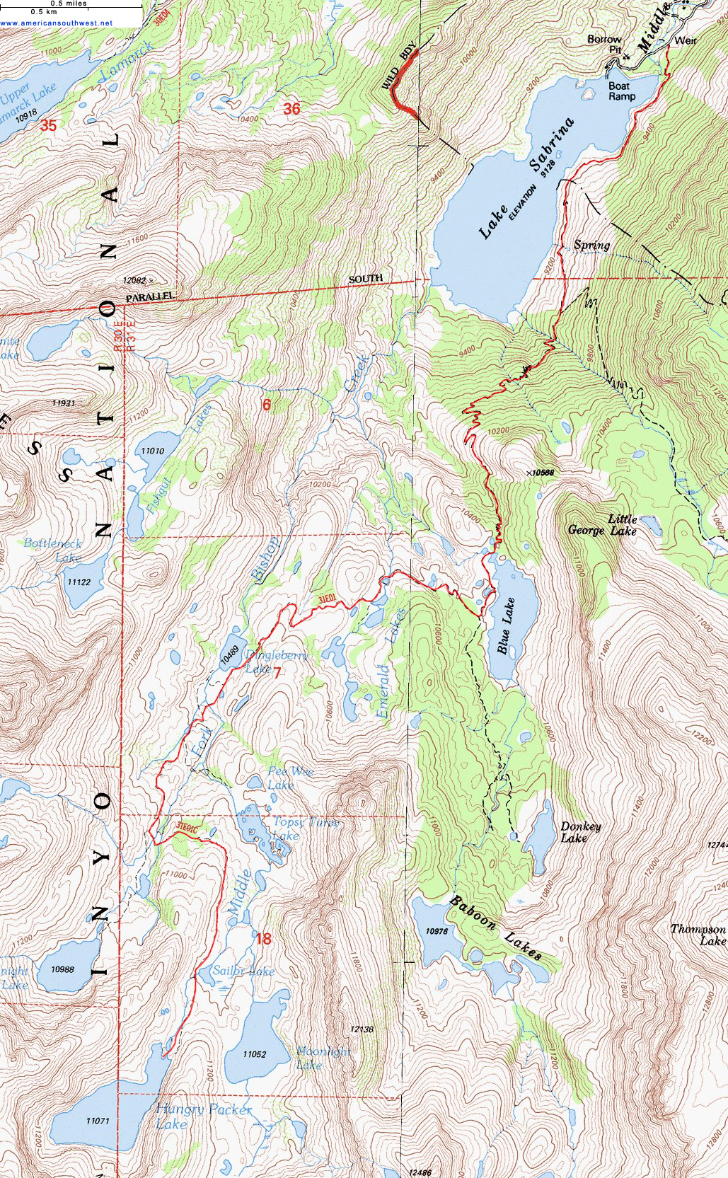 Map of the Sabrina Lake Trail