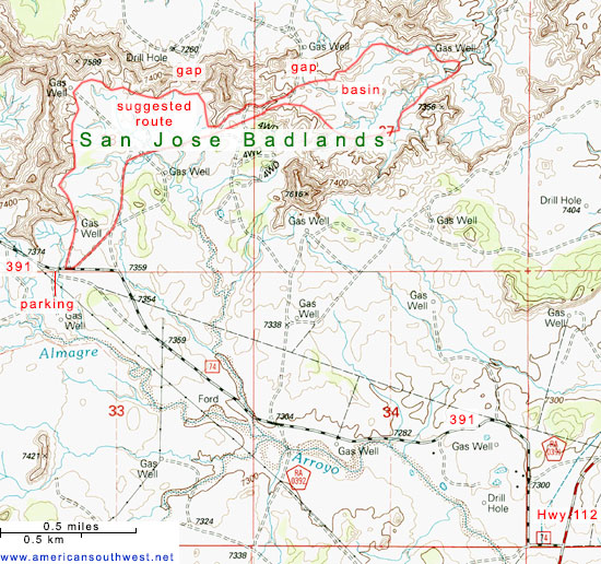 Topographic map of the San Jose Badlands