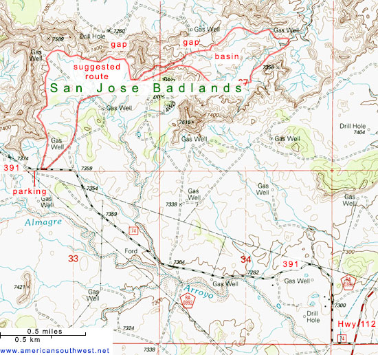 Topographic map of the San Jose Badlands