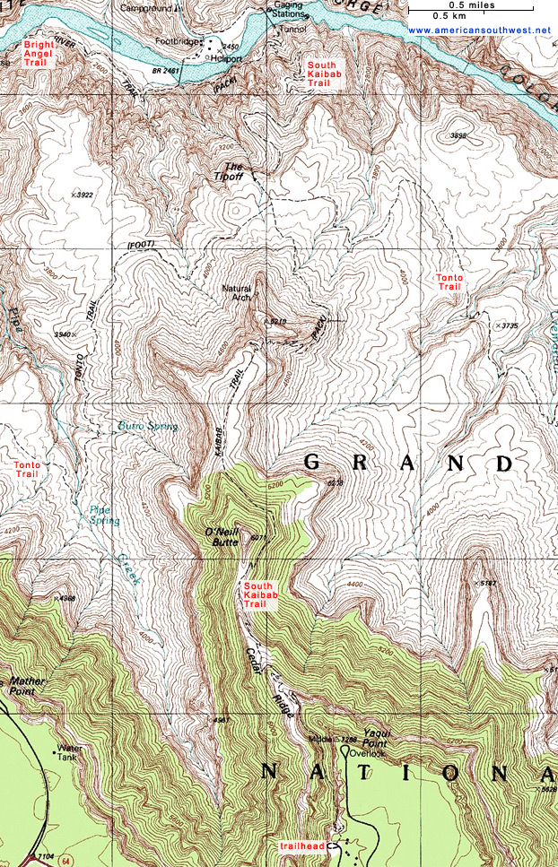 Map of the South Kaibab Trail