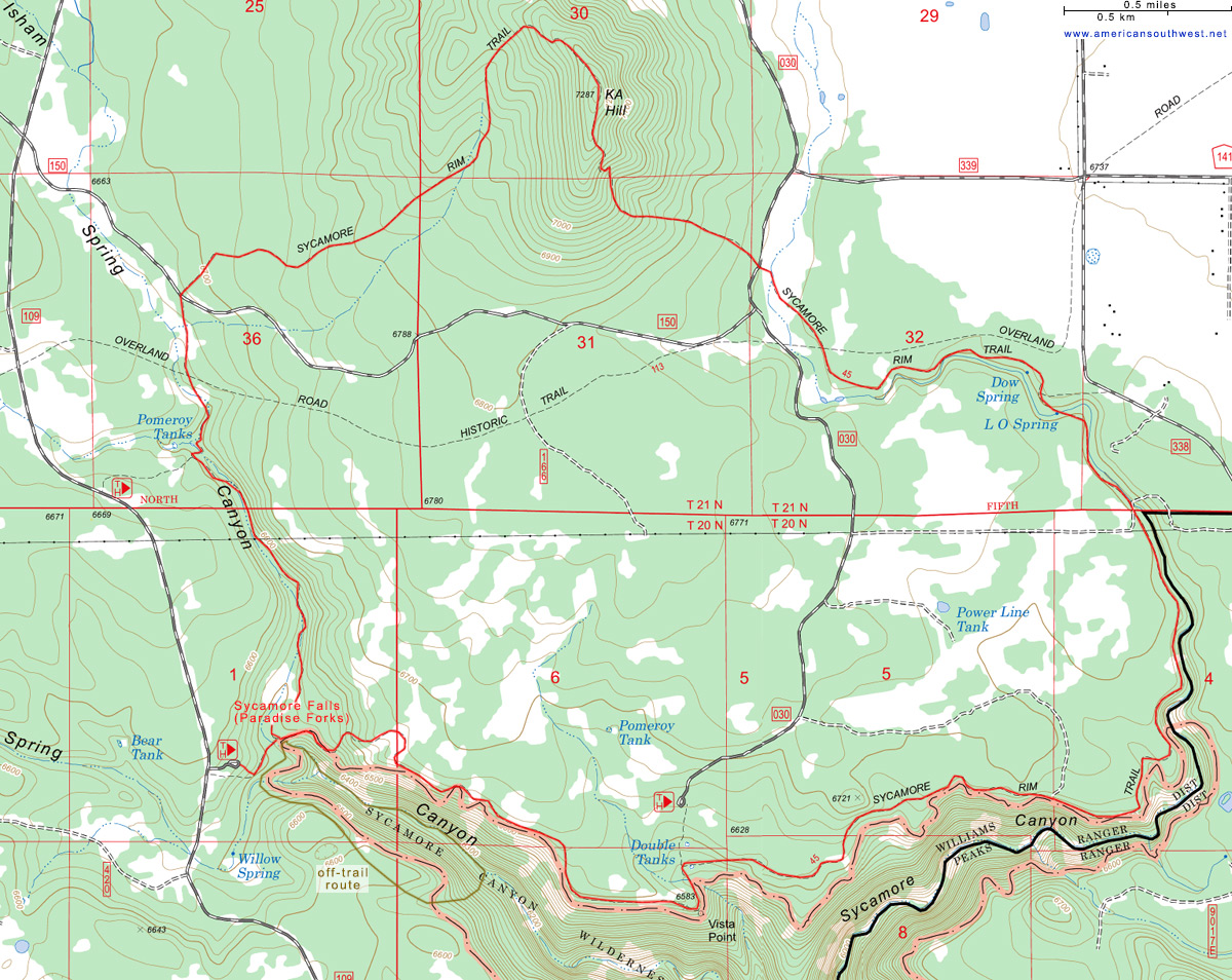 Topographic Map of the Sycamore Rim Trail, Sycamore Canyon
