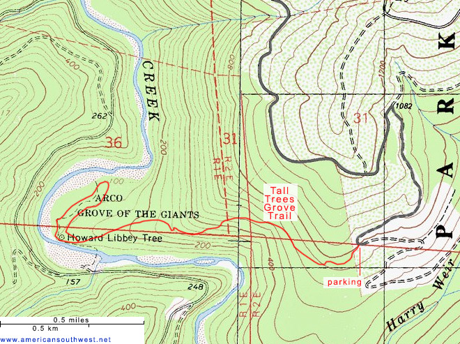 Topo map of the Tall Trees Grove Trail
