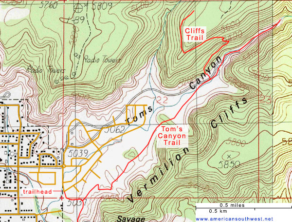 Map of Tom's Canyon Trail near Kanab