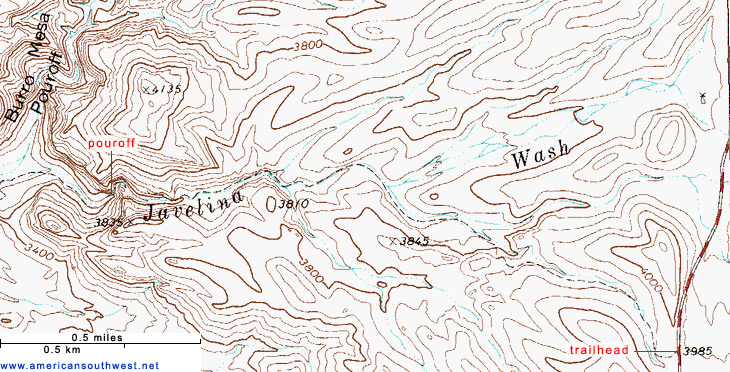 Map of the Upper Burro Mesa Pouroff Trail