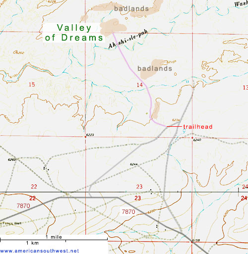 Topographic map of the Valley of Dreams