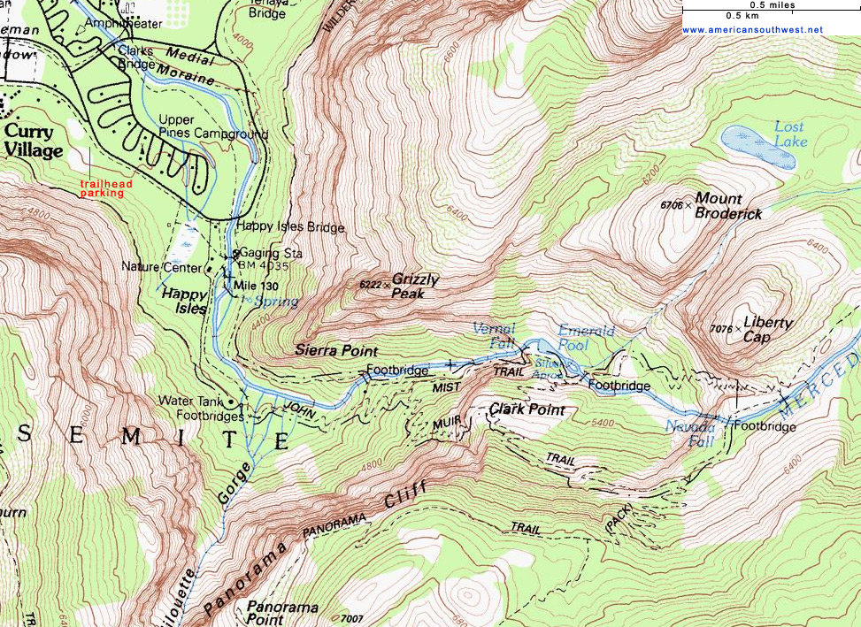 Map of the Trail to Vernal and Nevada Falls