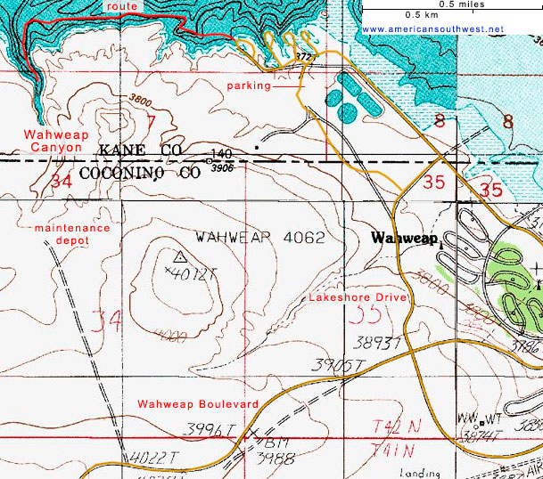 Topo map of Wahweap Canyon