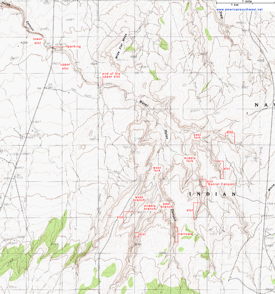 Topo Map of Water Holes Canyon