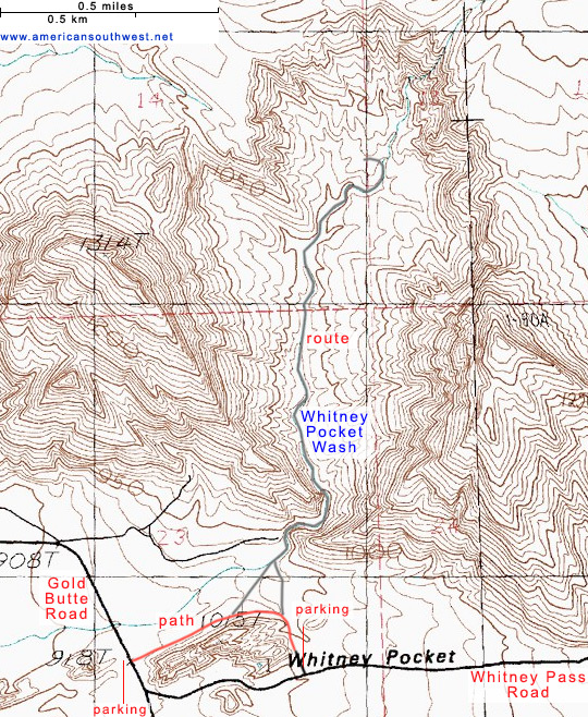 Topo map of Whitney Pocket Wash