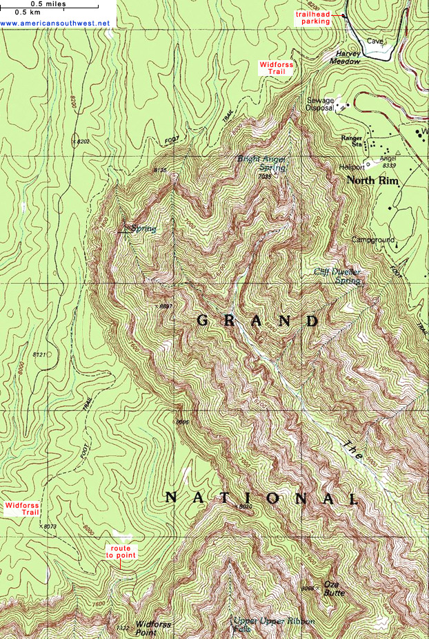 Map of the Widforss Trail