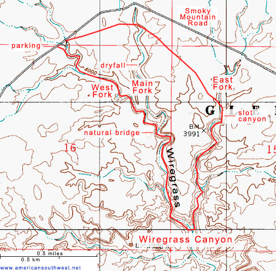 Topographic Map of Wiregrass Canyon