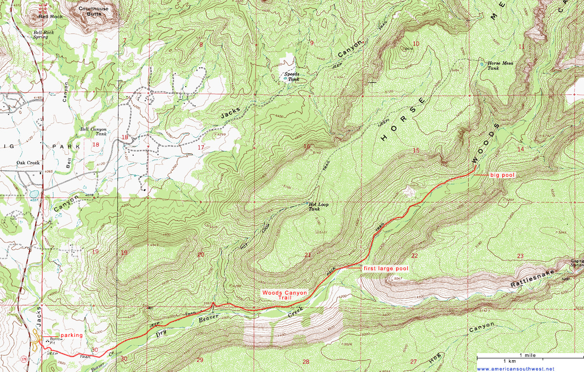 Map of the Woods Canyon Trail, Sedona