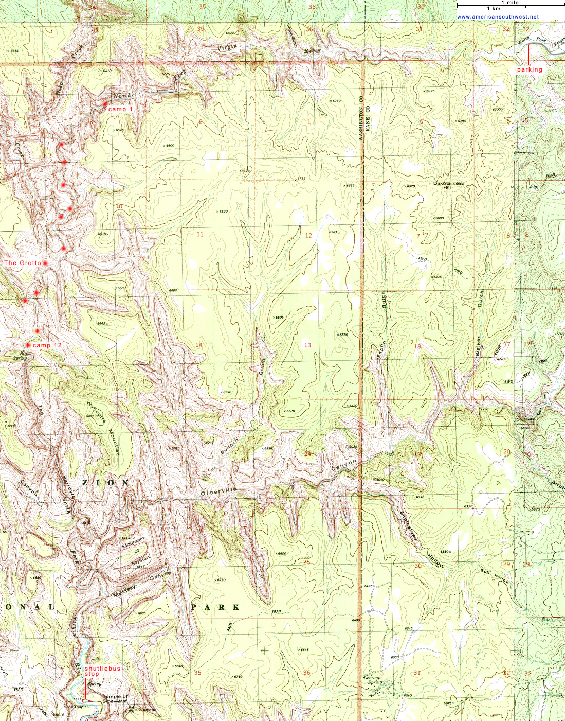 Map of Zion Narrows