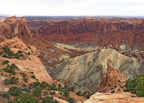 Red cliffs surrounding Upheaval Dome