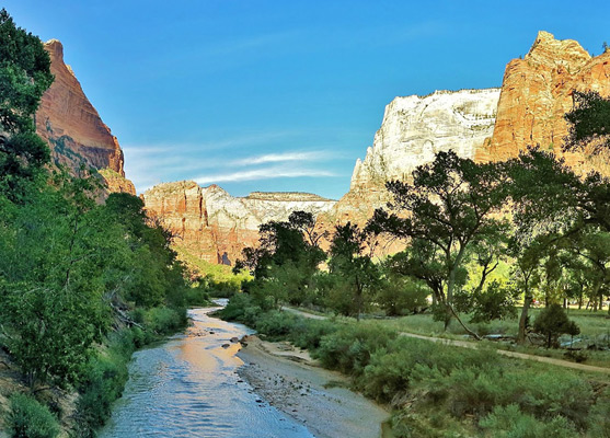 Virgin River, near Zion Lodge - view north along Zion Canyon