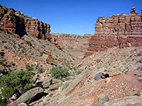Red cliffs and boulders
