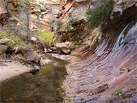 Streaked, curving rock face