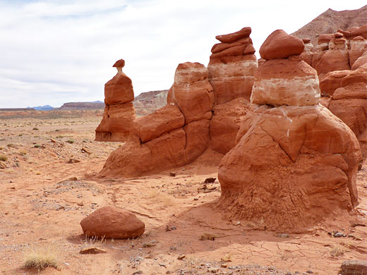 Red rocks at Little Egypt, crossed by bands of white