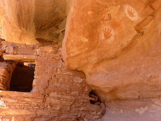 Handprints and a doorway - Wall Ruins, Grand Gulch