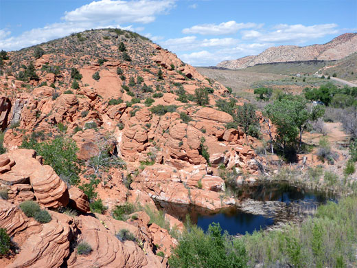 Deep pool at the foot of the spillway channel