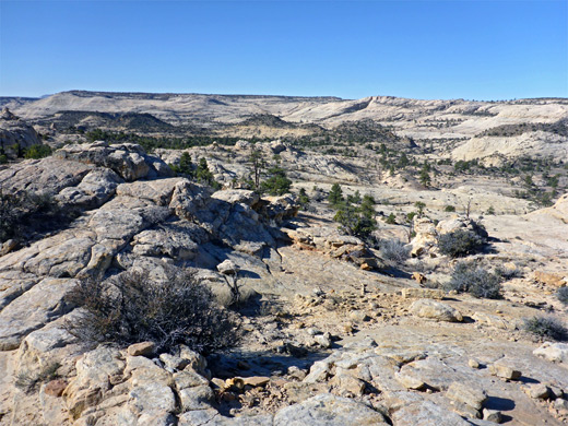 Slickrock below the plateau rim, 2 miles from the Boulder trailhead