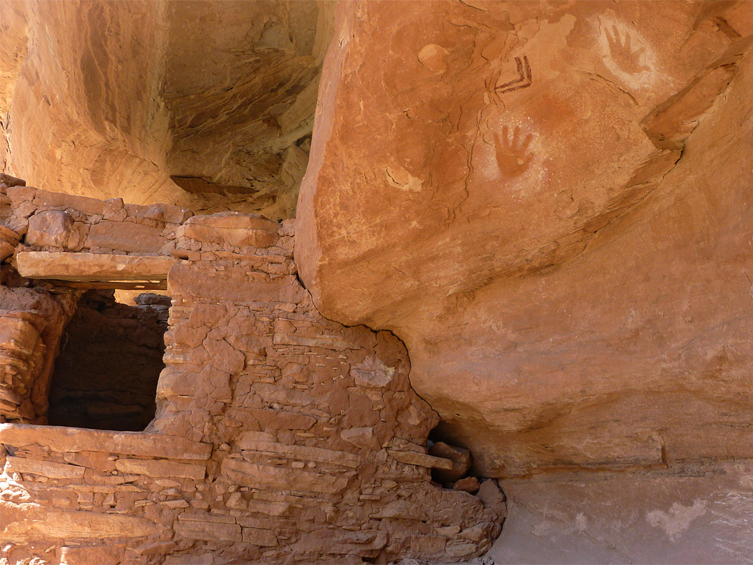 Handprints near a doorway